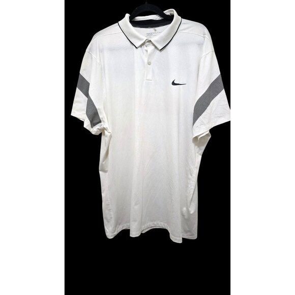 Nike Golf Dri-Fit XXL White Polo Shirt With Gray Stripes Modern Fit Mens Athleti - Picture 1 of 7